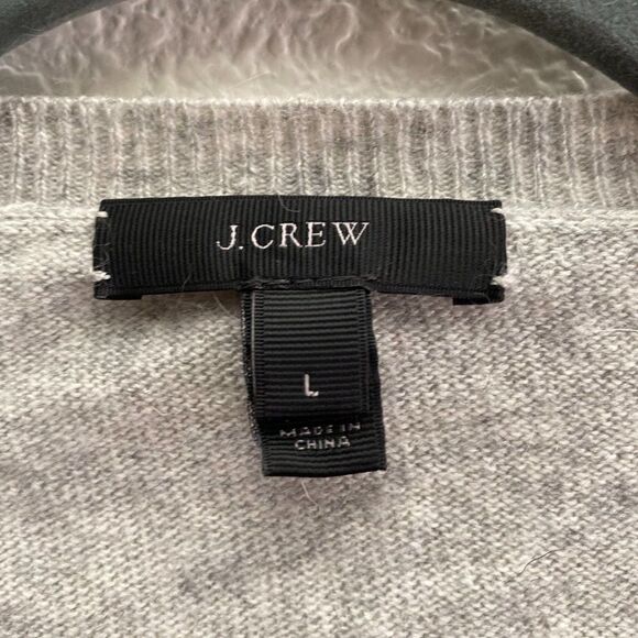 J.Crew Textured Stripe Wool Angora Rabbit Hair Sweater Grey Black 08423 Large - Picture 2 of 4